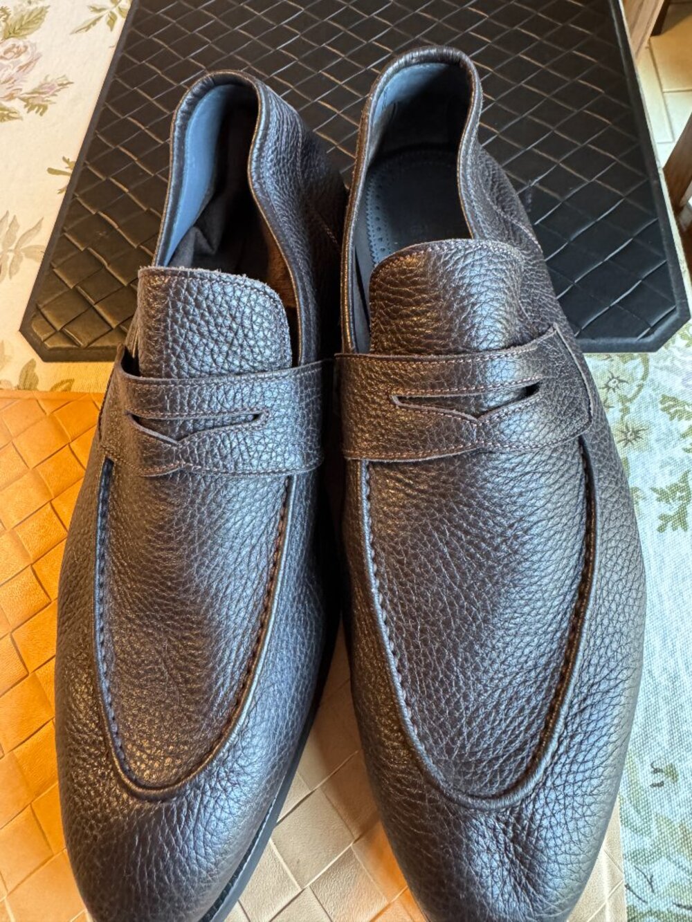 Di Bianco Scarpe Brown Pebbled Leather Loafers Size 11 - Picture 7 of 10